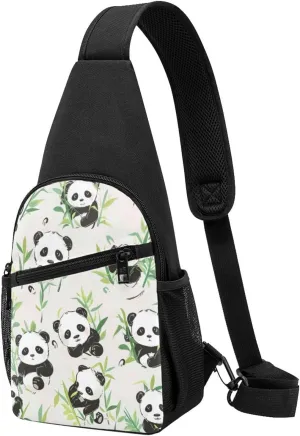 Cartoon Pandas Printed Chest Bag Chest Shoulder Crossbody Bag for Men Women Travel Chest Pack Hiking Shoulder Bags, Black, One Size, Hiking Backpack