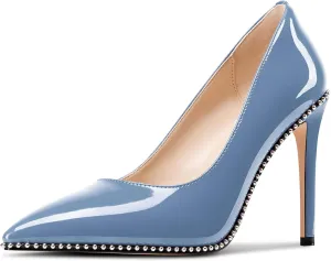 Castamere Beaded Pumps for Women Pointed Toe Stiletto Heels Slip on Pumps Casual Dress Patent Leather 3.9 Inches Heels