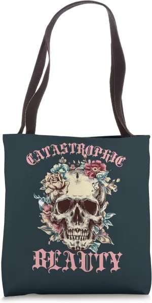 Catastrophic Beauty Retro Vintage Floral Skull Tote Bag