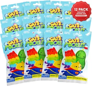 Cats vs Pickles 12pk Mystery Bags Blue Wave A 4" Bean Filled Plushies for Advent Calendars | Blind Bags for Girls and for Boys | Surprise Bean Collectibles | Mystery Bag for Kids & Adults | 12-Pack
