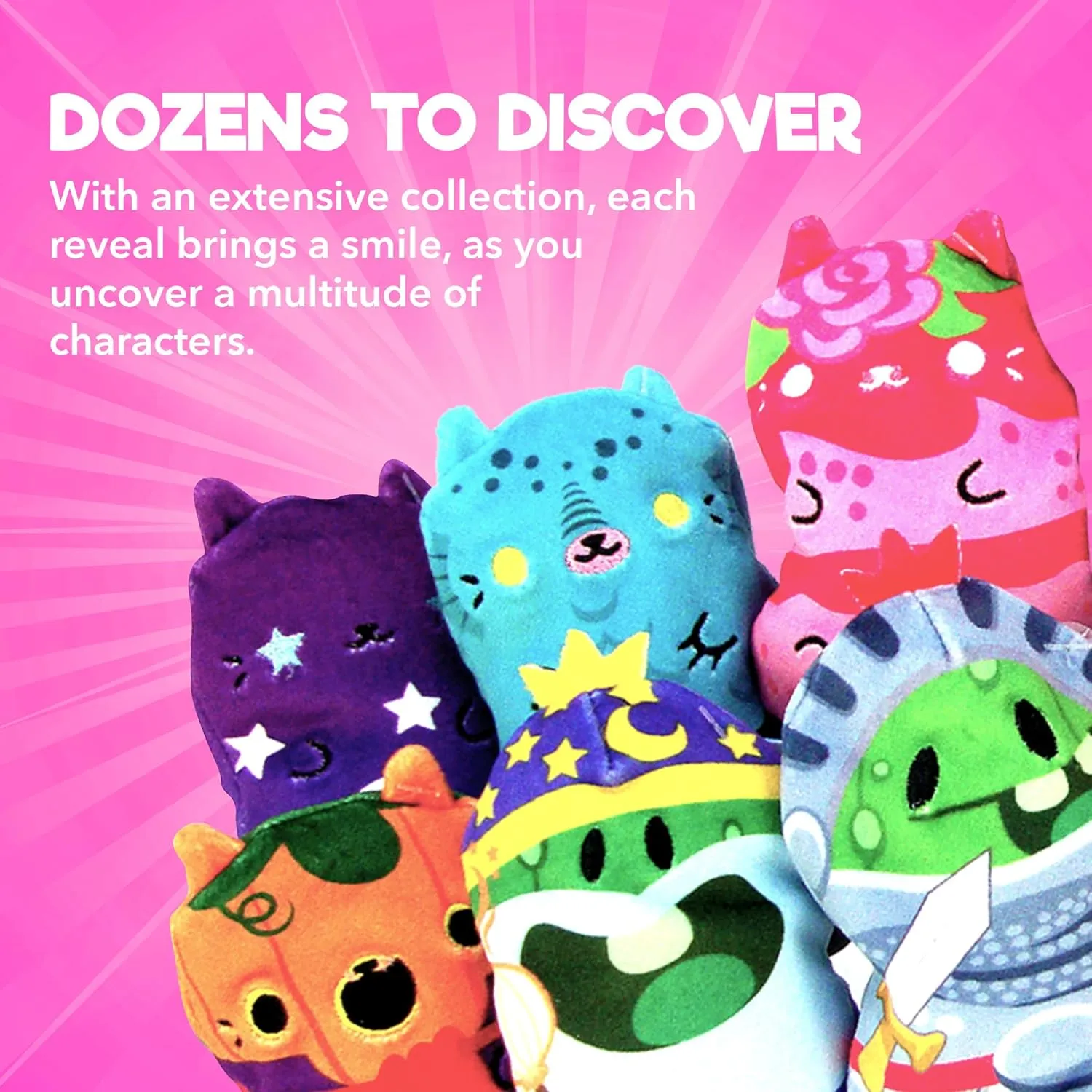 Cats vs Pickles 12pk Mystery Fuchsia Wave Bean Filled Plushies for Advent Calendars | Blind Bags for Girls and Boys | Surprise Bean Collectibles | Sensory Friendly Mystery Toys | 12-Pack