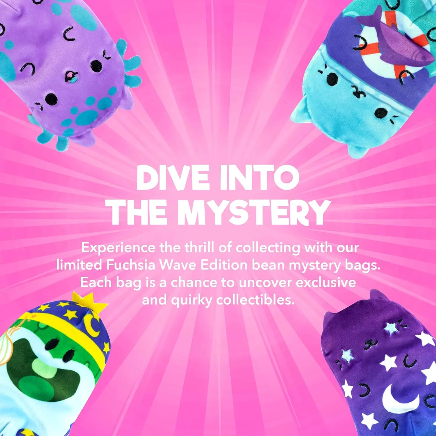 Cats vs Pickles 12pk Mystery Fuchsia Wave Bean Filled Plushies for Advent Calendars | Blind Bags for Girls and Boys | Surprise Bean Collectibles | Sensory Friendly Mystery Toys | 12-Pack