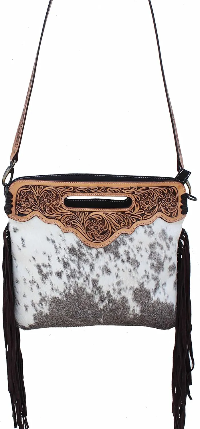 CHALLENGER Women's Cowhide Western Floral Tooled Leather Shoulder Purse Handbag 27FK87