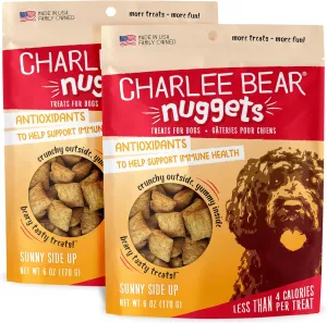 Charlee Bear Nuggets to Support Skin & Coat Health, Sunny Side Up with Omega 3s, Crunchy Outside and Creamy Inside, Real Bacon, Cheese, Egg, 6oz Bags (2), Made USA