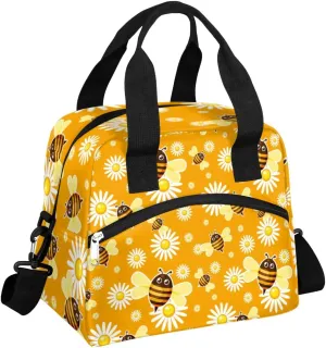 Cheerful Bees Lunch Bag Women Lunch Box for Women Adult Men Reusable Cute Lunch Box Tote Cooler Bags Insulated Portable Lunch Containers for Work, Office, Travel, Picnic