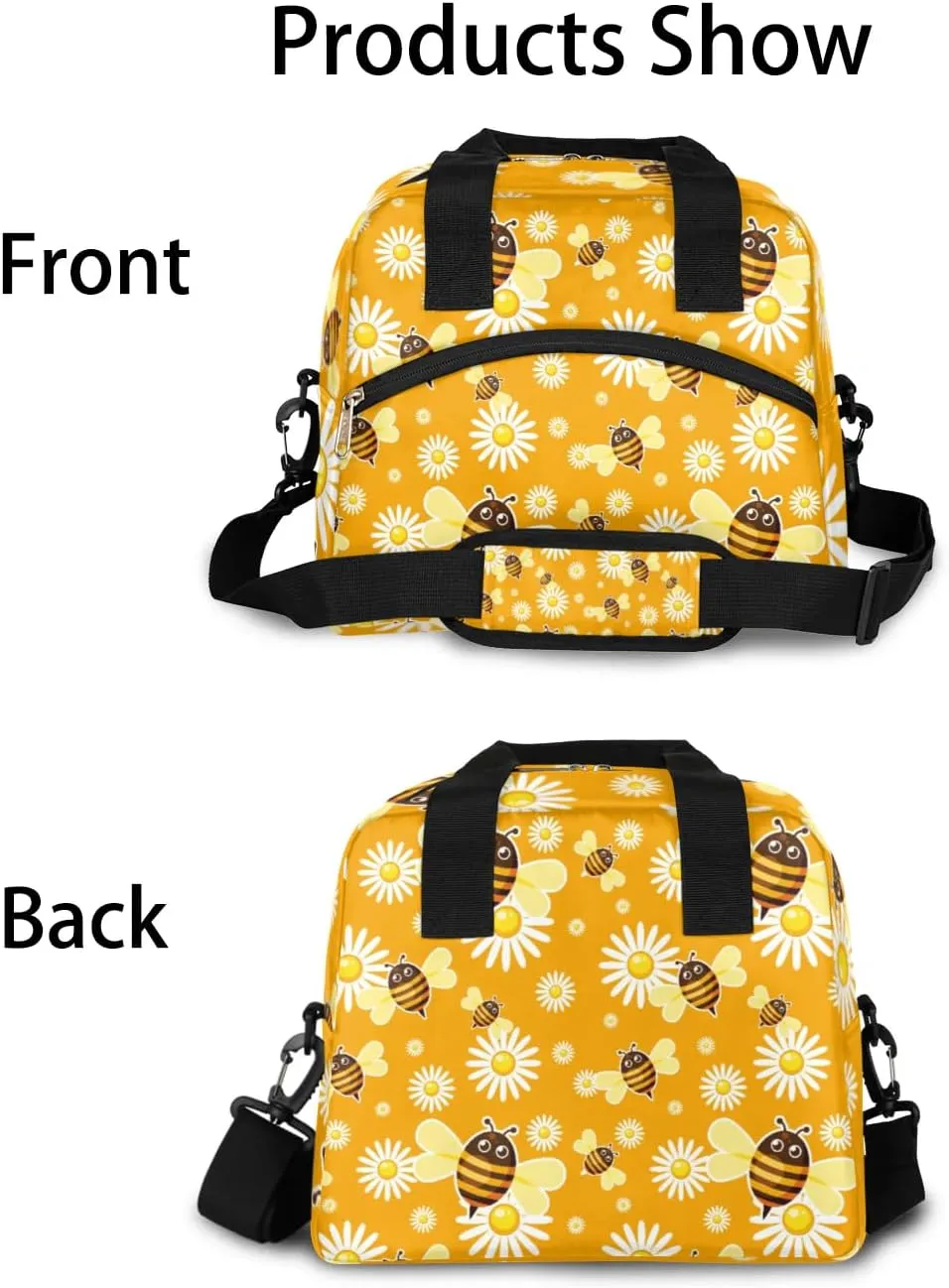 Cheerful Bees Lunch Bag Women Lunch Box for Women Adult Men Reusable Cute Lunch Box Tote Cooler Bags Insulated Portable Lunch Containers for Work, Office, Travel, Picnic