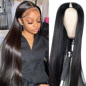 CHEETAHBEAUTY V Part Wigs Human Hair 16Inch No Leave Out Lace Front Wigs Upgrade U Part Wigs Brazilian Virgin Straight Human Hair for Women 180% Density Natural Color