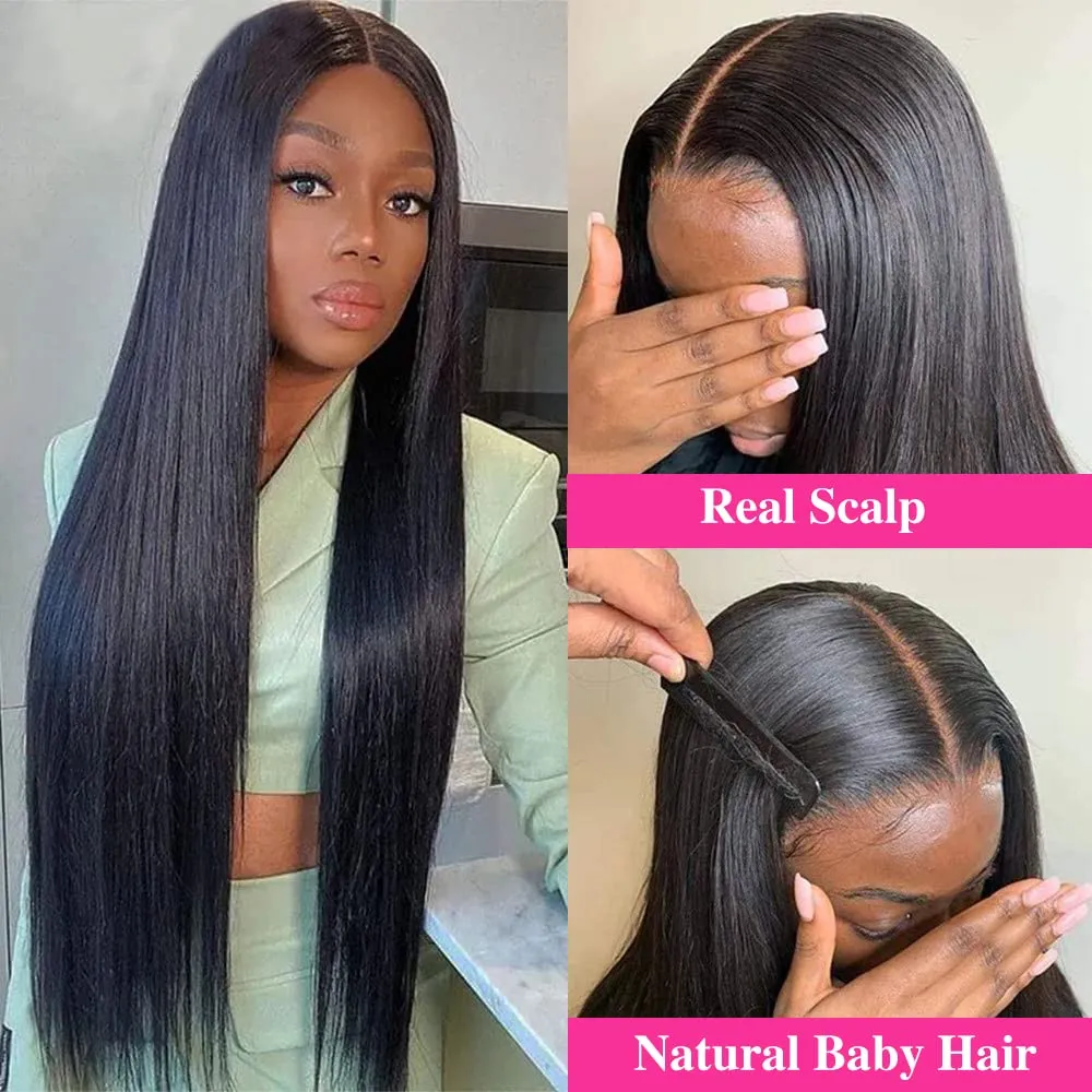 CHEETAHBEAUTY V Part Wigs Human Hair 16Inch No Leave Out Lace Front Wigs Upgrade U Part Wigs Brazilian Virgin Straight Human Hair for Women 180% Density Natural Color