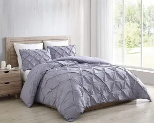Chezmoi Collection Natalia 2-Piece Pom Poms Fringe Pinch Pleat Duvet Cover Set - Hypoallergenic Soft Washed Microfiber Comforter Cover with Button Closure and Corner Ties - Twin, Purple