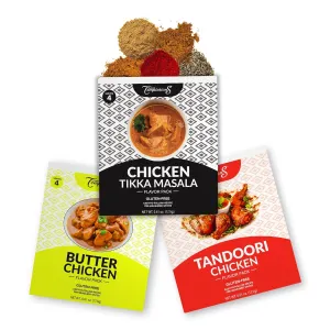 Chicken Tikka Masala, Butter Chicken Makhani, Tandoori Chicken Indian food spice kits by Flavor Temptations | Home Cook Authentic Indian Food | Organic, Gluten Free, No Sodium (3 Spice Kits)