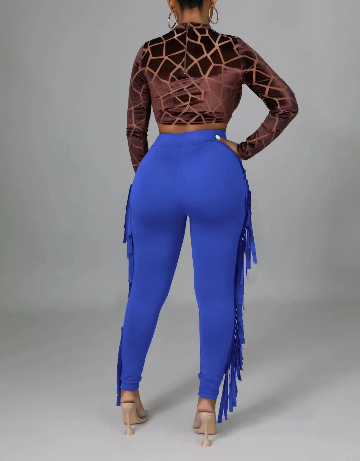 Choichic Women's Casual High Waist Fringed Pants With Elastic Waist - Bodycon Tassels Side Long Jogger Sweatpant