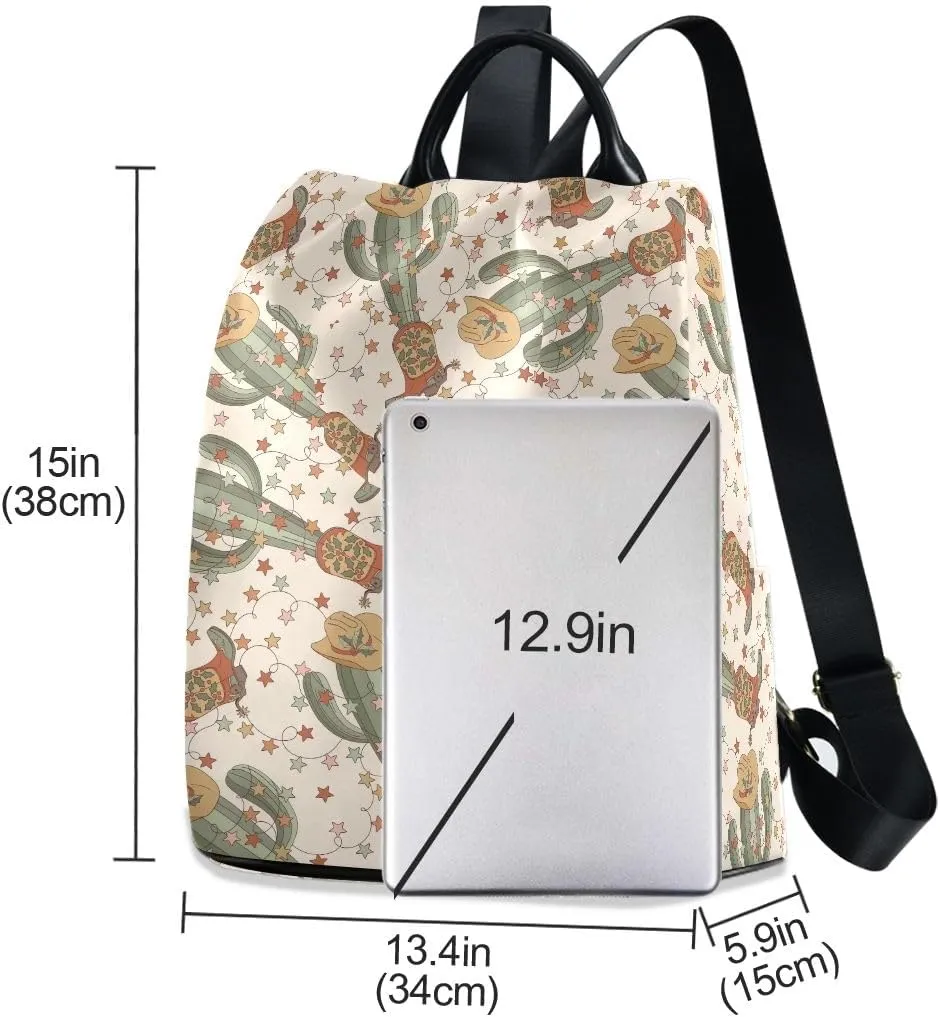 Christmas Cowboy Cactus Anti Theft Backpack Purse for Women Fashion Travel Bags with Pompom