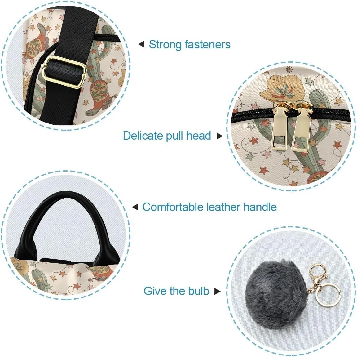 Christmas Cowboy Cactus Anti Theft Backpack Purse for Women Fashion Travel Bags with Pompom