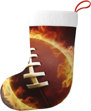 Christmas Stocking Personalized Hanging Christmas Stocking Large Xmas Stockings Flaming American Football Christmas Ornaments Cute Plush Goodie Bags Fireplace Stockings for Holiday Decor