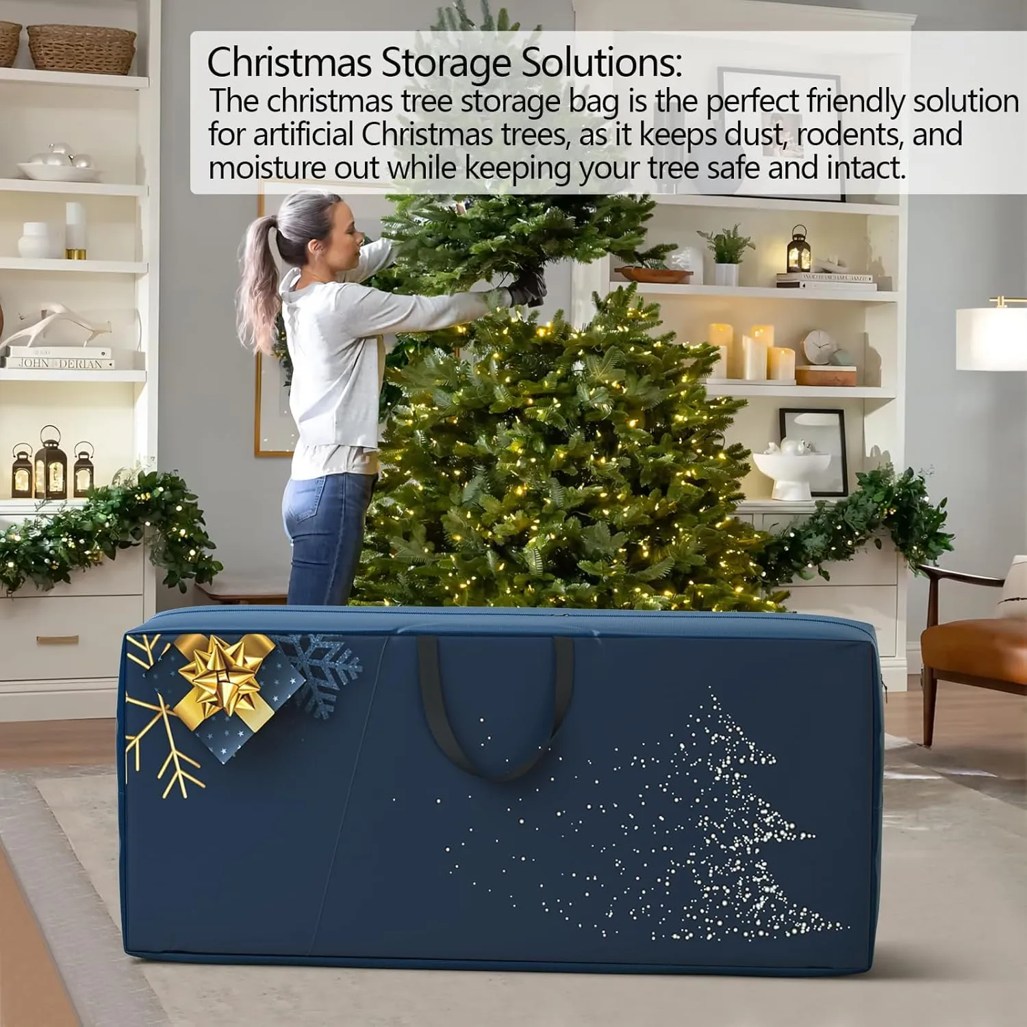 Christmas Tree Storage Bag - Extra Large Tree Rolling Storage Bag - Fits Up to 9 ft Artificial Disassembled Trees, Durable Handles for Easy Carrying & Transport - Tear-Proof Oxford Duffle Bag(Blue)
