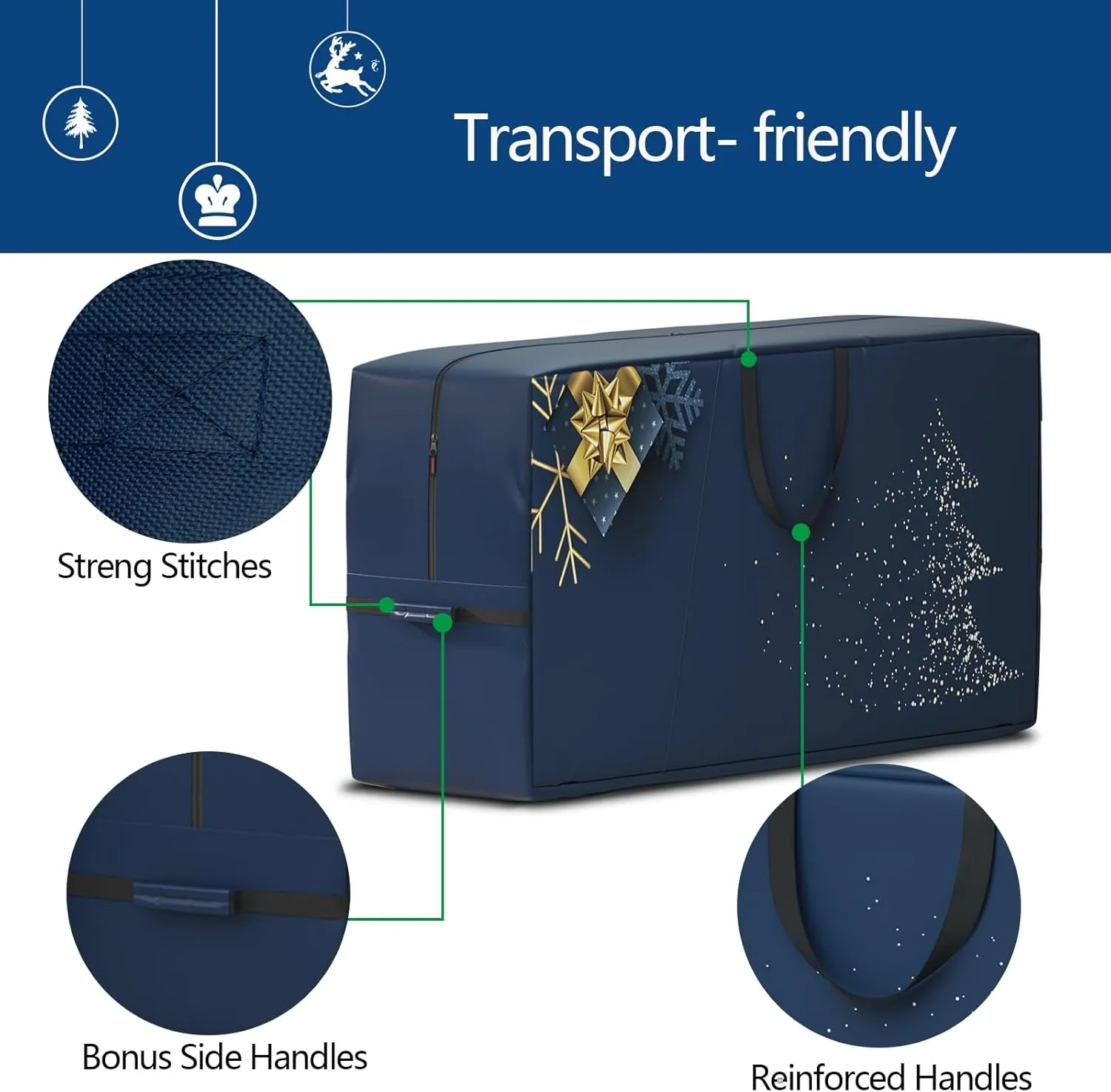 Christmas Tree Storage Bag - Extra Large Tree Rolling Storage Bag - Fits Up to 9 ft Artificial Disassembled Trees, Durable Handles for Easy Carrying & Transport - Tear-Proof Oxford Duffle Bag(Blue)
