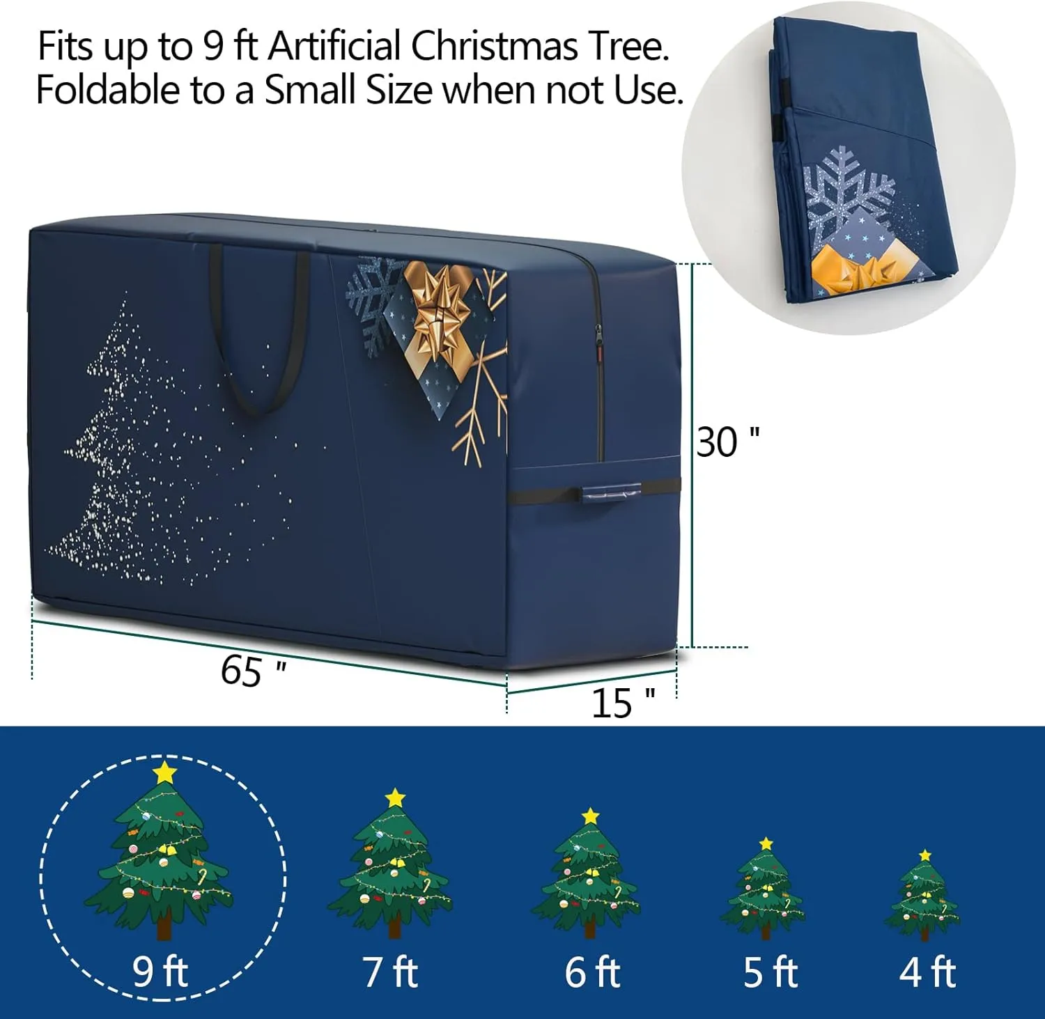 Christmas Tree Storage Bag - Extra Large Tree Rolling Storage Bag - Fits Up to 9 ft Artificial Disassembled Trees, Durable Handles for Easy Carrying & Transport - Tear-Proof Oxford Duffle Bag(Blue)