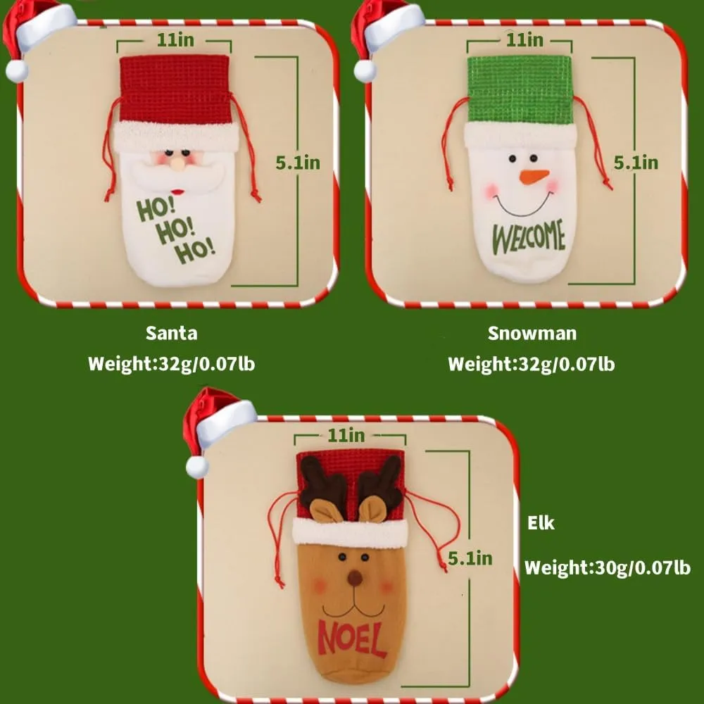 Christmas Wine Bottle Covers（Set of 9） with Drawstring Christmas Wine Bottle Decoration Reusable Wine Bags Dining Table Decorations Party Gifts Decor Santa Clause，Snowman，Reindeer (C)
