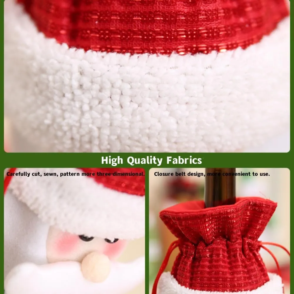 Christmas Wine Bottle Covers（Set of 9） with Drawstring Christmas Wine Bottle Decoration Reusable Wine Bags Dining Table Decorations Party Gifts Decor Santa Clause，Snowman，Reindeer (C)