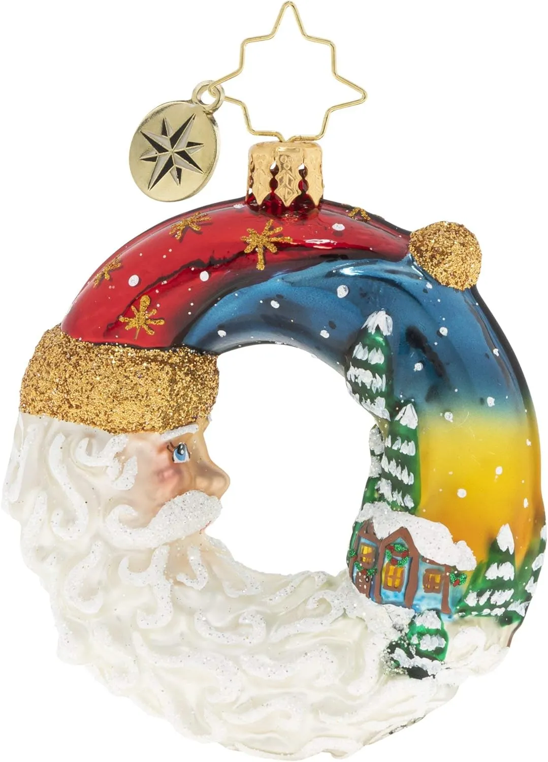 Christopher Radko Hand-Crafted European Glass Christmas Tree Ornament Decoration, Santa's Silent Night Wreath Gem