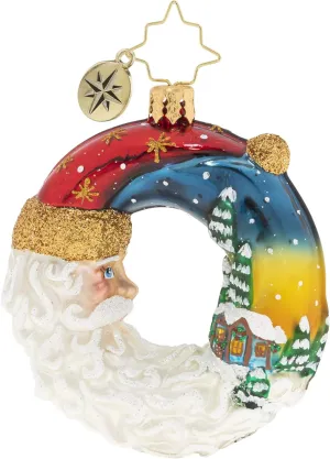 Christopher Radko Hand-Crafted European Glass Christmas Tree Ornament Decoration, Santa's Silent Night Wreath Gem