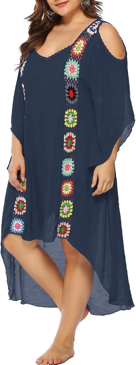 Chrisuno Women's Plus Size Bathing Suit Cover Ups Swimsuit Coverups Dress Soft Crochet Bikini Beach Skirt