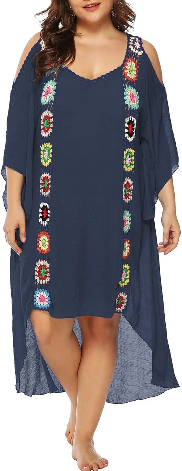 Chrisuno Women's Plus Size Bathing Suit Cover Ups Swimsuit Coverups Dress Soft Crochet Bikini Beach Skirt