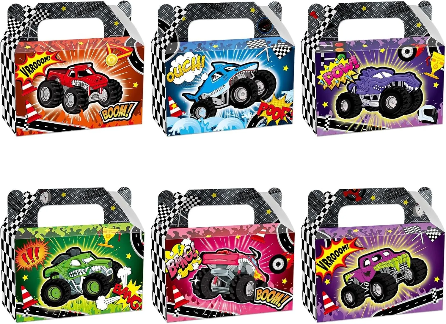 CHUNNIN 24Pcs Monster Truck Treat Boxes Racing Car Birthday Party Decorations Trucks Theme Paper Gift Box Supplies Goodie Bags for Kids Boys Girls Birthday Baby Shower Decor Race Cars Favors 6x3x3.6