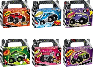 CHUNNIN 24Pcs Monster Truck Treat Boxes Racing Car Birthday Party Decorations Trucks Theme Paper Gift Box Supplies Goodie Bags for Kids Boys Girls Birthday Baby Shower Decor Race Cars Favors 6x3x3.6