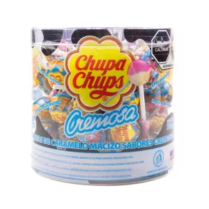 Chupa Chups Creamy Lollipops 60 Count Variety Pack of Paletas Cremosas Caramelo Macizo Strawberry & Cream, Mango Yogurt, Chocolate Vanilla, Strawberry Yogurt Suckers