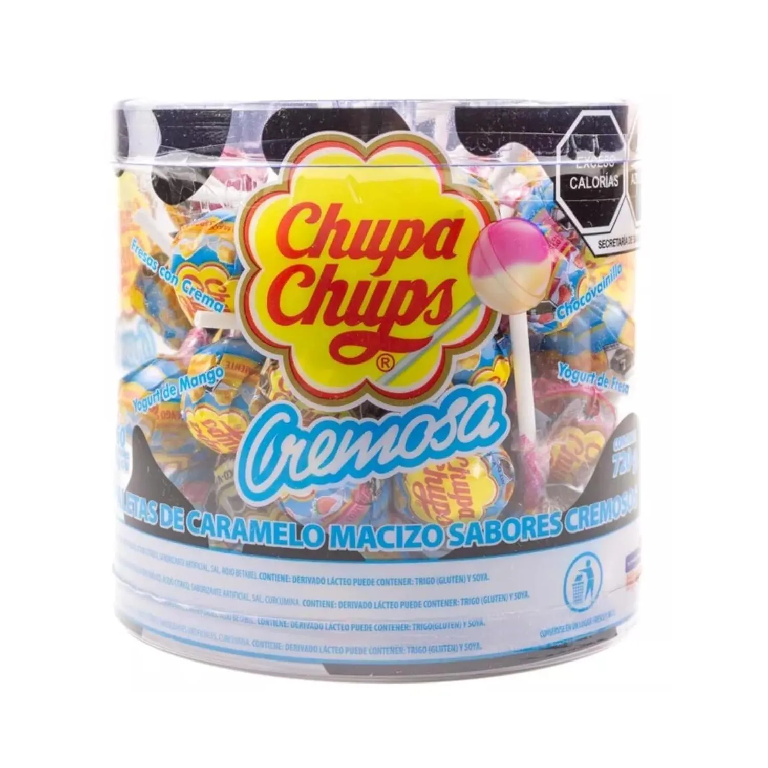 Chupa Chups Creamy Lollipops 60 Count Variety Pack of Paletas Cremosas Caramelo Macizo Strawberry & Cream, Mango Yogurt, Chocolate Vanilla, Strawberry Yogurt Suckers