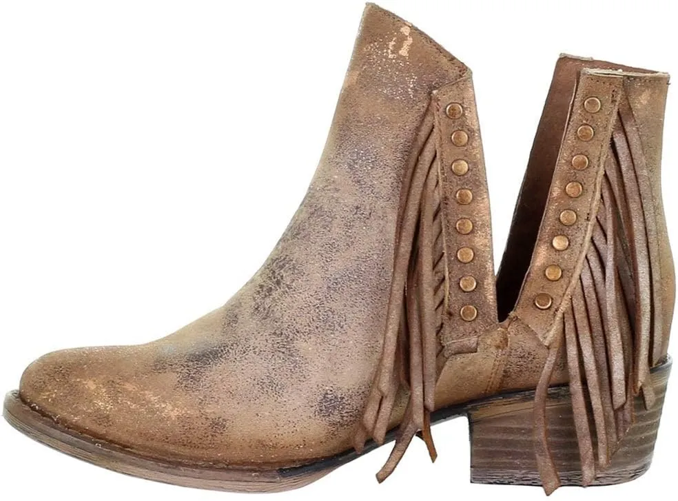 Circle G Womens Q5090 Studded Boots Ankle Low Heel 1-2" - Brown