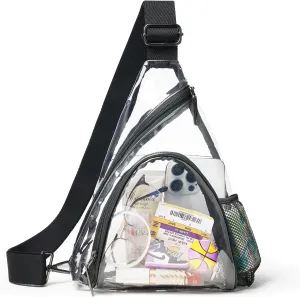 Clear bags Stadium Approved Crossbody Sling Bag Fanny Pack Backpack Purses for Women Men Handbag for Stadium Events Black