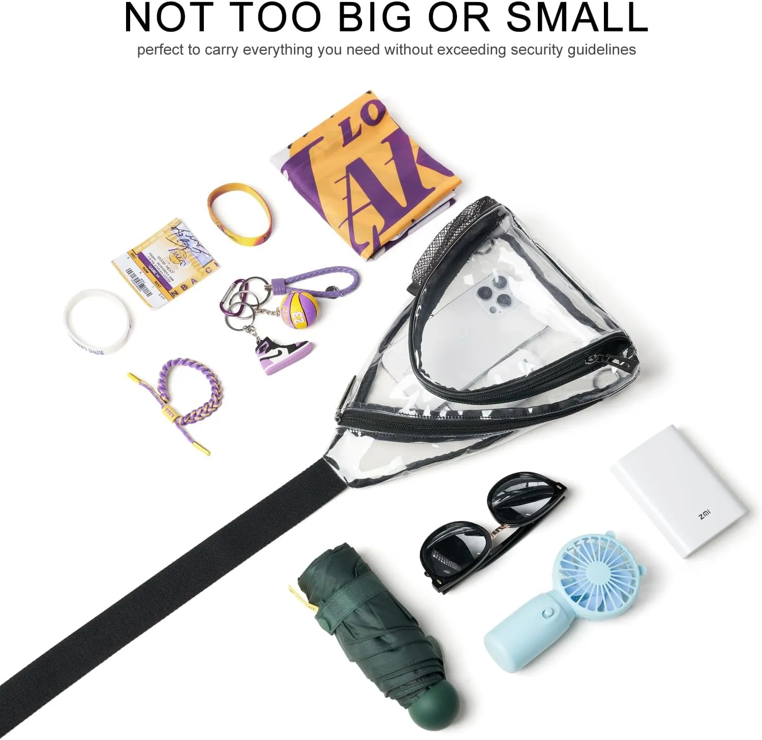 Clear bags Stadium Approved Crossbody Sling Bag Fanny Pack Backpack Purses for Women Men Handbag for Stadium Events Black