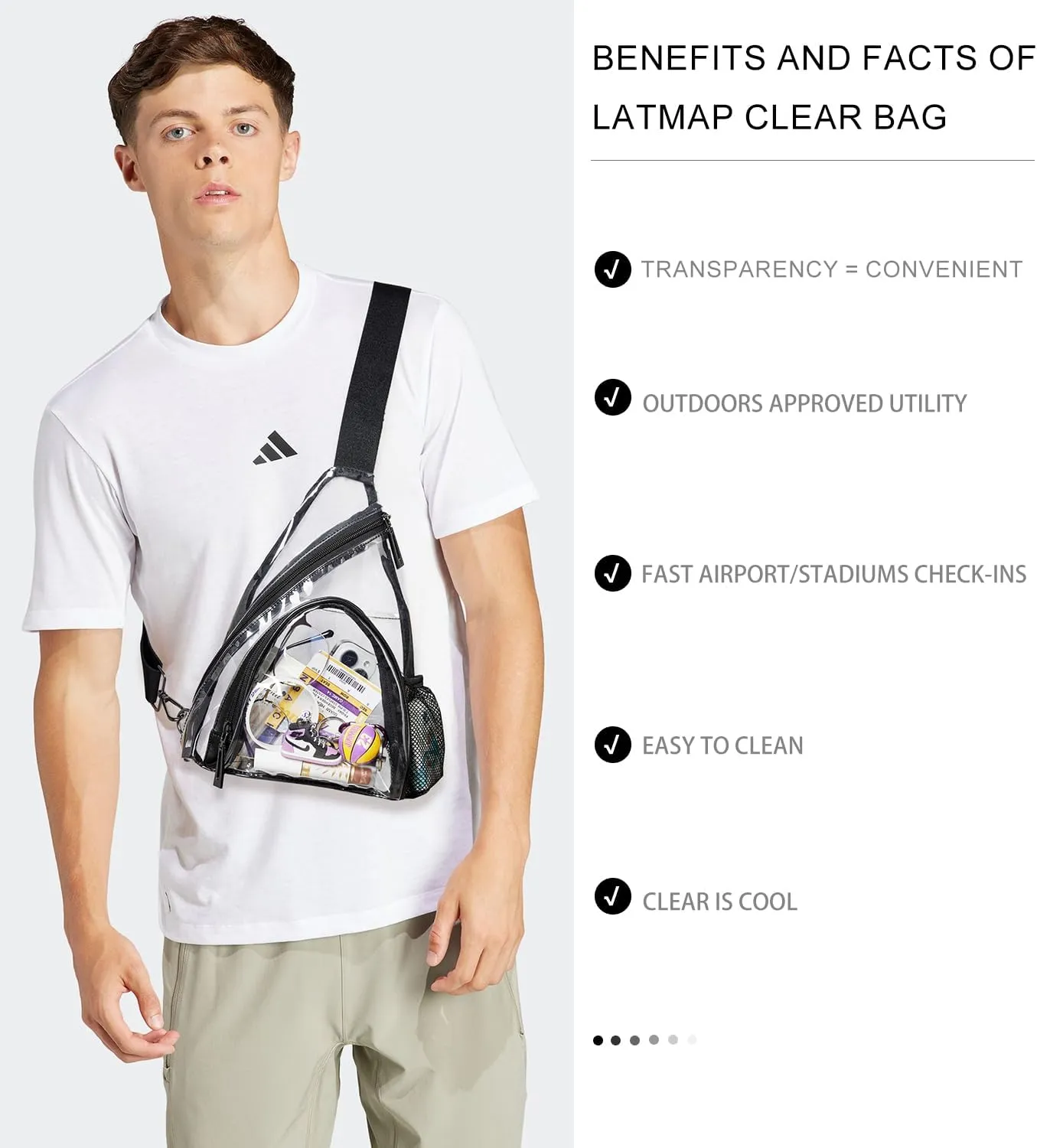 Clear bags Stadium Approved Crossbody Sling Bag Fanny Pack Backpack Purses for Women Men Handbag for Stadium Events Black