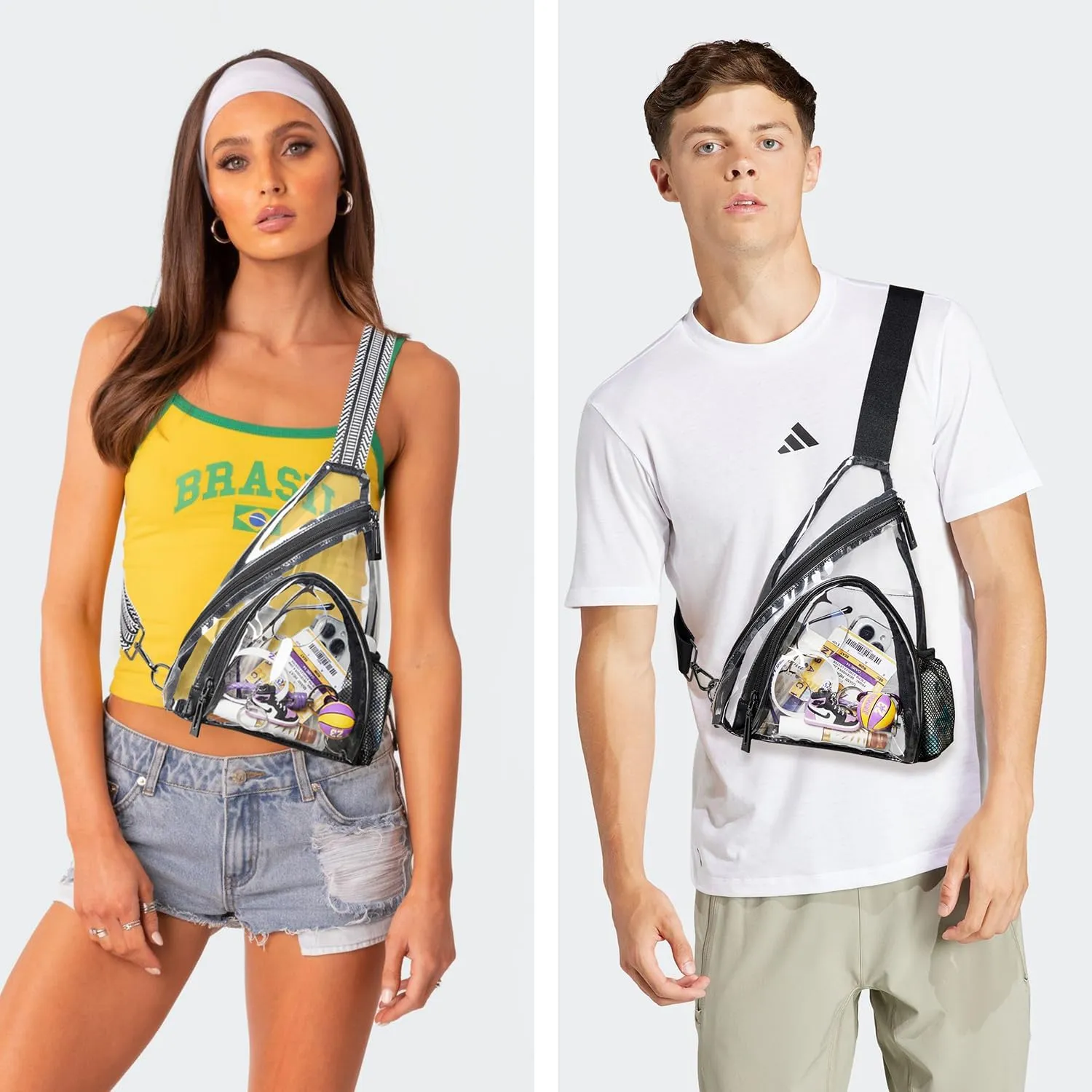 Clear bags Stadium Approved Crossbody Sling Bag Fanny Pack Backpack Purses for Women Men Handbag for Stadium Events Brown