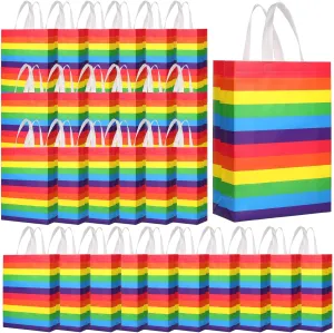 Clysee 30 Pack 14” Gay Pride Gift Bags Large Rainbow Gift Bags Bulk Reusable Party Favor Tote with Handle Non Woven Goodie for Wedding Birthday LGBT Awareness Month Party Supplies, 13.8 x 9.84 Inch