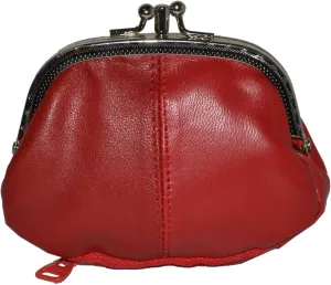 Coin Purse Double Frame with Zipper Pocket (Red)