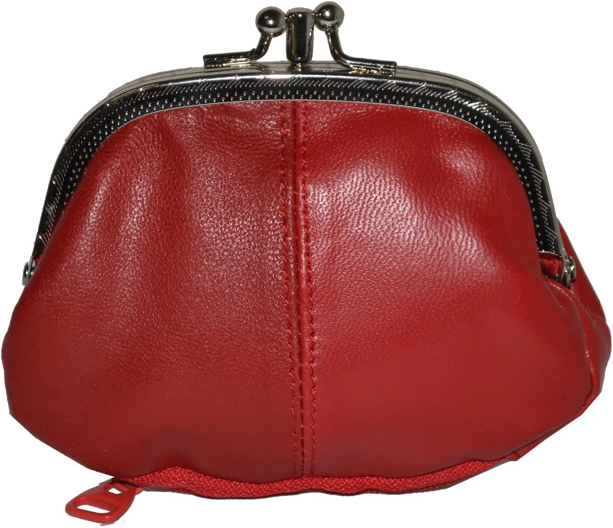 Coin Purse Double Frame with Zipper Pocket (Red)