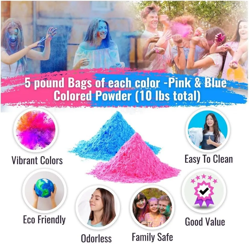 COLOR BLAZE Baby Gender Reveal Powder - Color Powder For Car & Motorcycle Burnout, Toss, Photoshoot, Party & Festival - Pink & Blue - Combo Pack of 2 Bags - 10 Pounds in Bulk (5 Pounds Each)