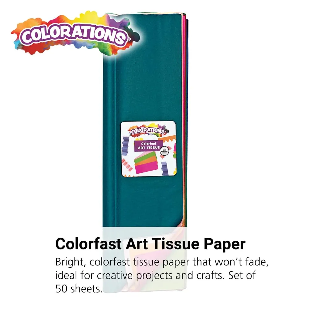 Colorations® Premium Art Tissue Paper, Colorfast, Use for Collages, Flowers, Mosaics, Decoupage, Scrunchy Pictures, Stained Glass Effects, Gift Bags, Sheets measure 20" x 26", 50 Sheets