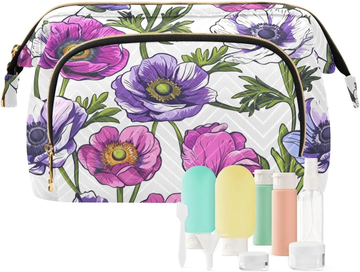 Colorful Anemone Flower Makeup Bag for Women Large Capacity Cosmetic Bags Travel Toiletry Organizer