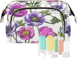 Colorful Anemone Flower Makeup Bag for Women Large Capacity Cosmetic Bags Travel Toiletry Organizer