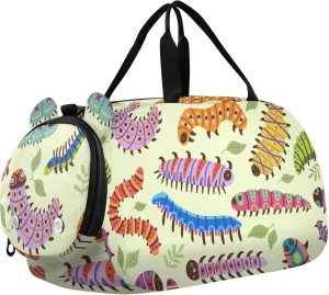 Colorful Caterpillars Sports Duffle Bag for Girls Boys, Gym Bag with Shoe Compartment, Kids Travel Overnight Weekender Shoulder Bag