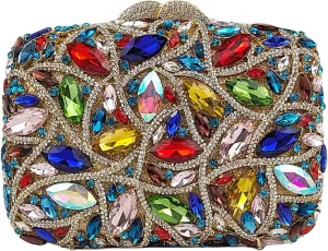Colorful Crystal Clutch Box Handbag Women Sparkling Evening Bags for Wedding Party Prom Purse