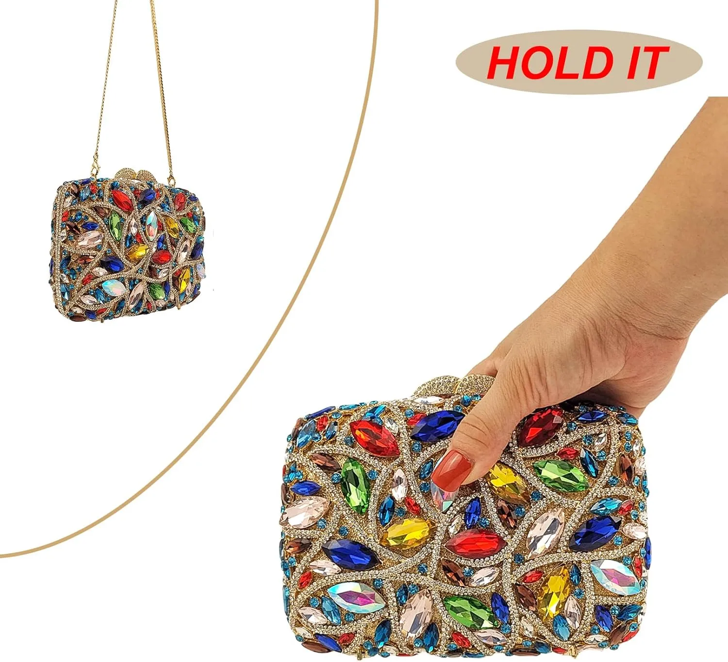 Colorful Crystal Clutch Box Handbag Women Sparkling Evening Bags for Wedding Party Prom Purse