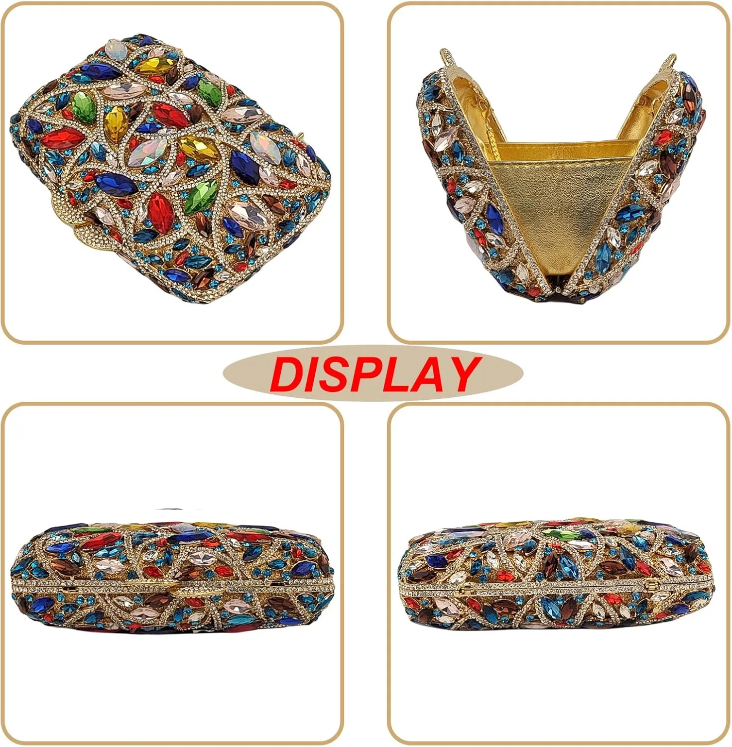 Colorful Crystal Clutch Box Handbag Women Sparkling Evening Bags for Wedding Party Prom Purse