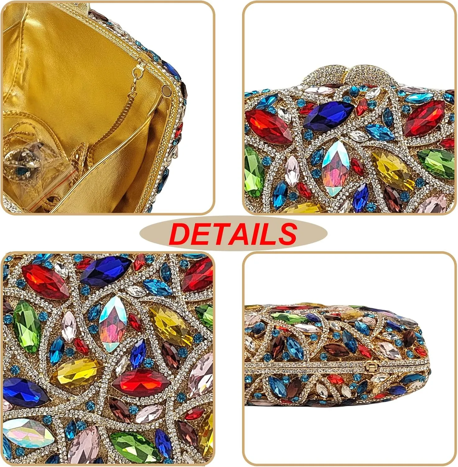 Colorful Crystal Clutch Box Handbag Women Sparkling Evening Bags for Wedding Party Prom Purse