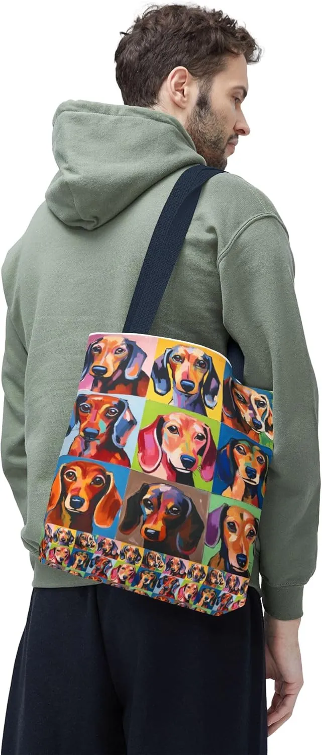 Colorful Dachshund Tote Bag Bright and Cheerful Brown Dapple Weiner