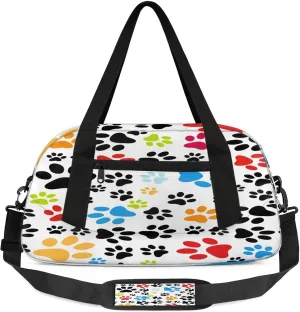 Colorful Dogs Paw Kids Duffel Bag Lightweight Waterproof Sports Gym Bag with Front Zipper Pocket Foldable Weekender Overnight Bag for School Practice Gymnastic Ballet